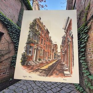 Signed Print J Keeuau Elfreth’s Alley Philadelphia Nations Oldest Continuously
